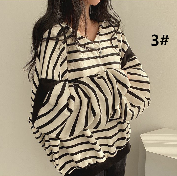 ボーダー服 ボーダー柄フード付きパーカー秋冬レディースゆったり