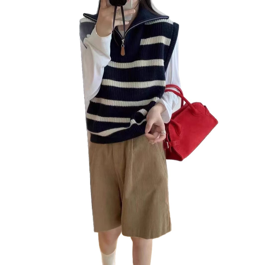 ボーダー服 ハーフジップ ボーダーベスト