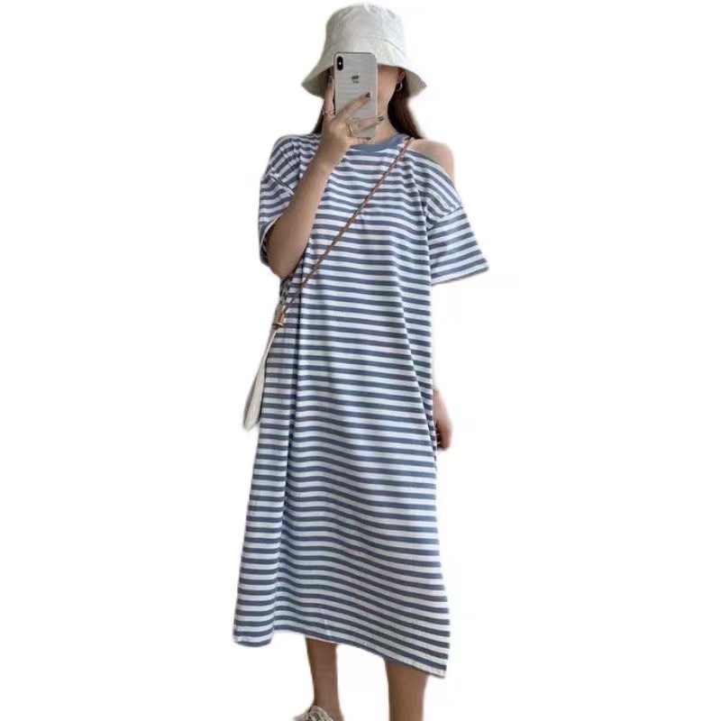 ボーダー服 肩見せボーダーゆったりワンピース