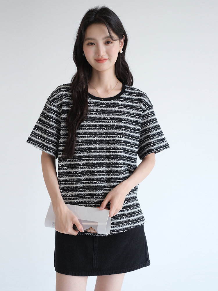 ボーダー服 ざっくり編み目ボーダーカットソー