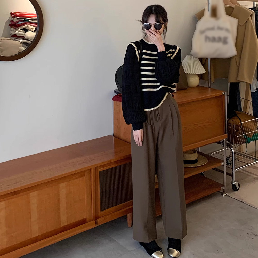 ボーダー服 ボーダー異素材ドッキングニットセーター