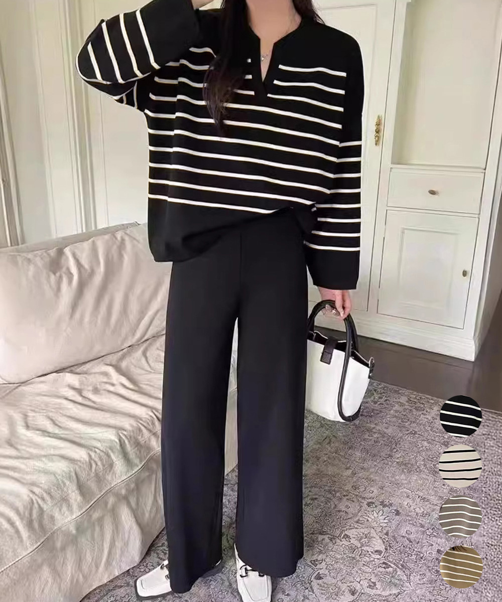 ボーダー服 ボーダーニットセットアップ上下セット