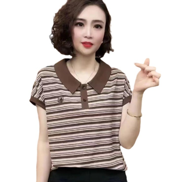 ボーダー服 ボーダー服 上品クラシック襟付きボーダーポロ