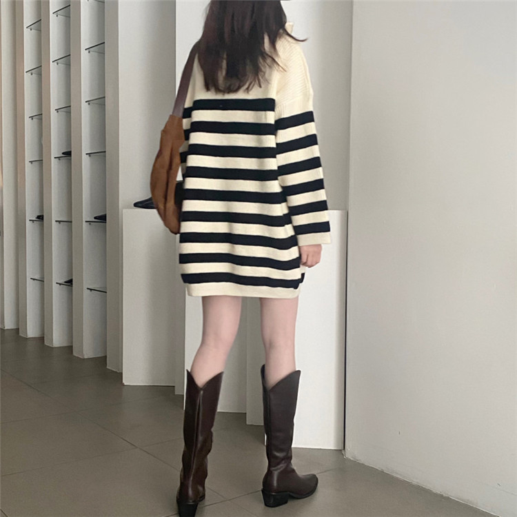 ボーダー服 大人可愛いボーダー柄ニットワンピース