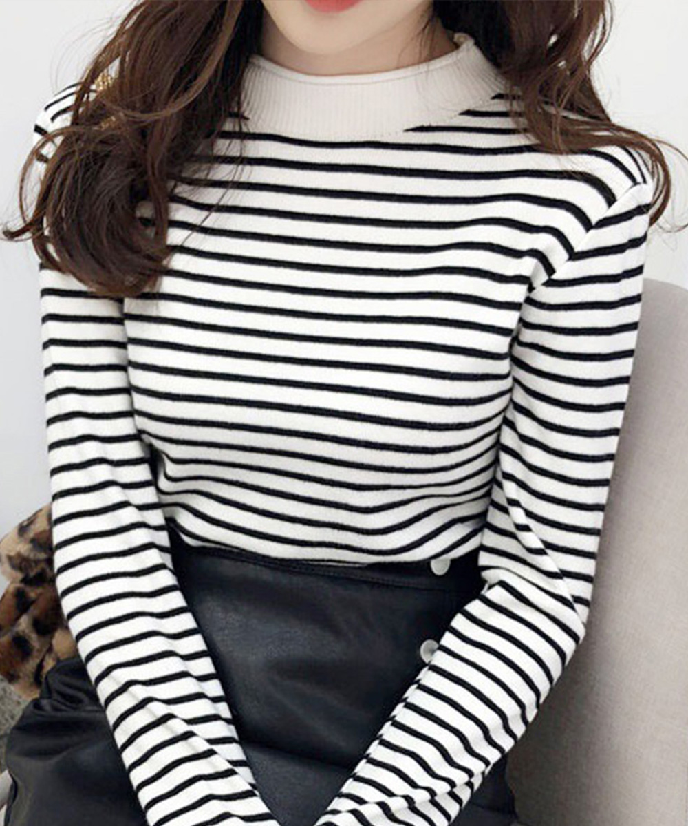 ボーダー服 ボーダー柄長袖ニットトップス