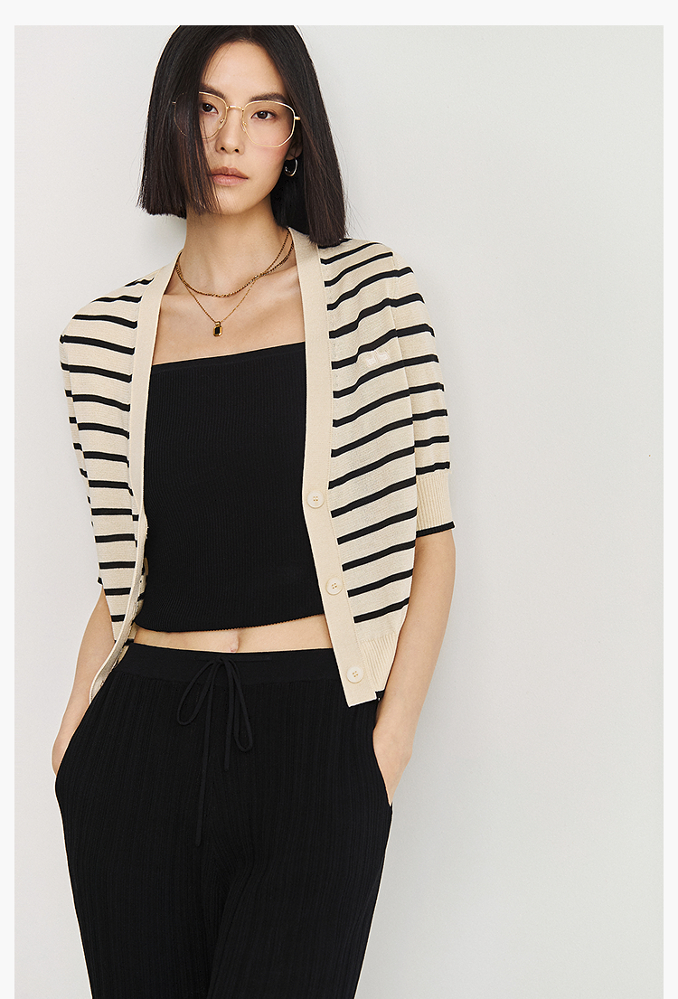 ボーダー服 クラシック半袖ボーダーカーディガン