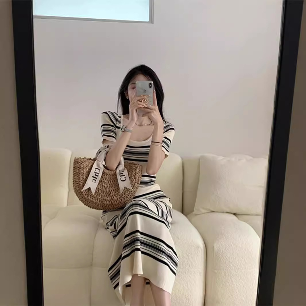 ボーダー服 ボーダー服 優美ラインボーダーニットワンピース