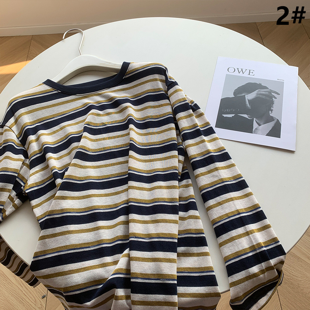 ボーダー服 2025新作 マルチボーダー柄長袖シャツ レディース春秋