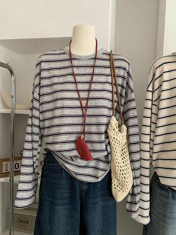 ボーダー服 新作ボーダー柄長袖トップス春秋レディース