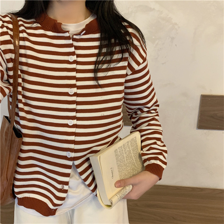 ボーダー服 大人可愛いボーダーニットカーディガン
