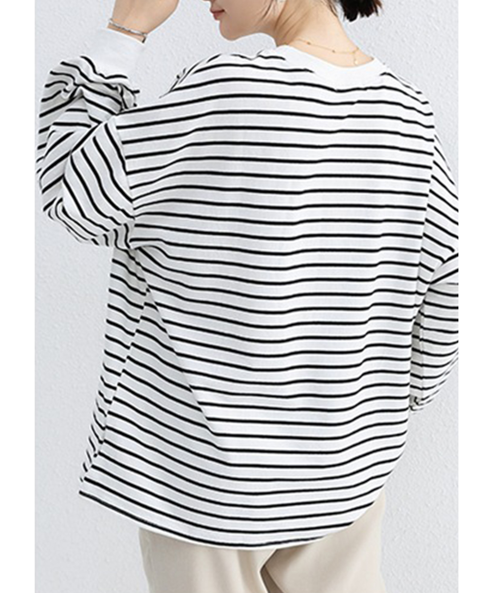 ボーダー服 ボーダー長袖シャツ レディース ゆったりロング丈