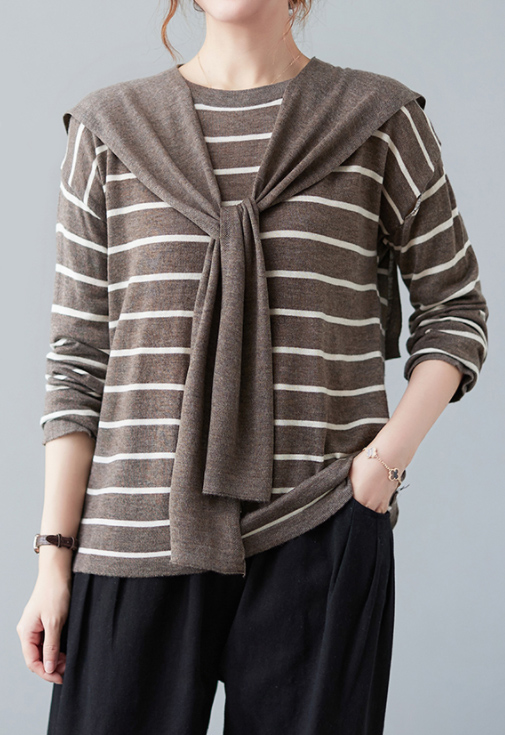 ボーダー服 秋冬新作 レディース 肩かけ風 ボーダー セーター ニット