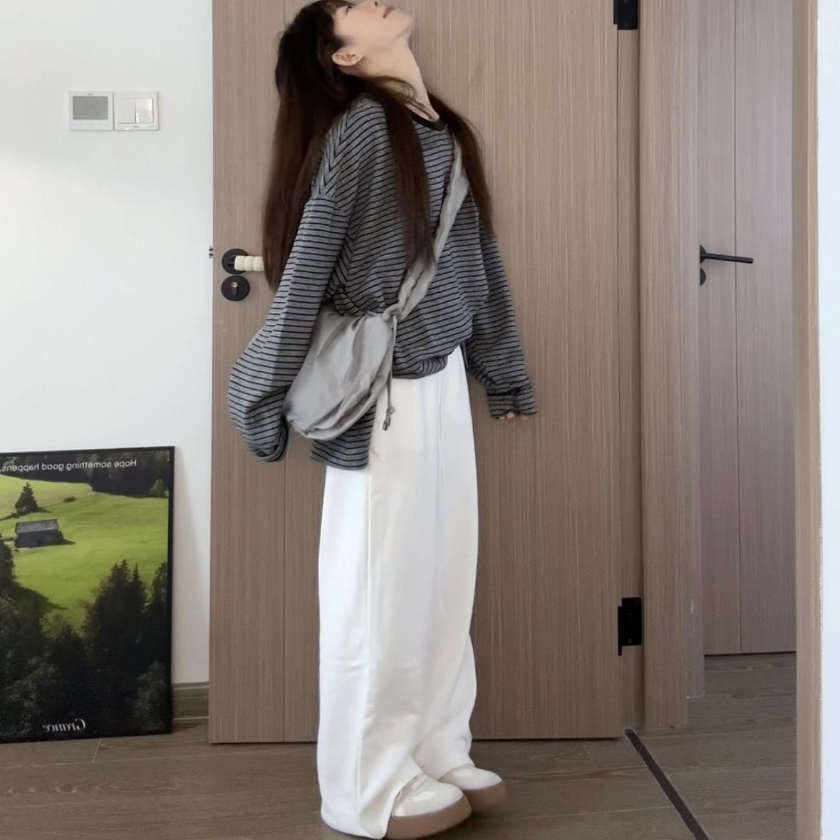 ボーダー服 ゆったりボーダー長袖カットソー