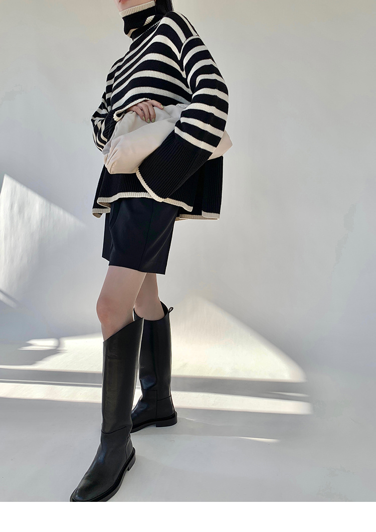 ボーダー服 ボーダー柄タートルネックセーター ゆったりニット