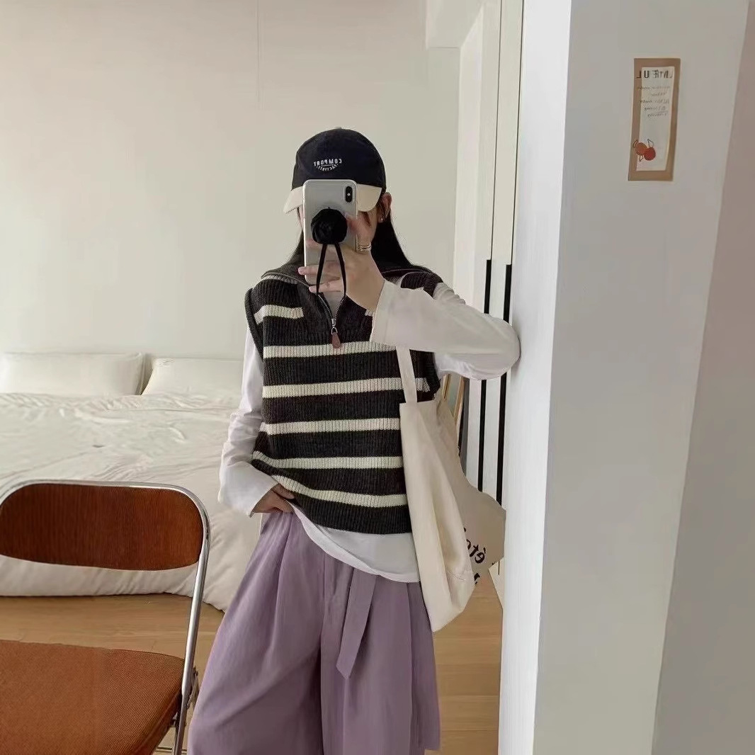 ボーダー服 ハーフジップ ボーダーベスト