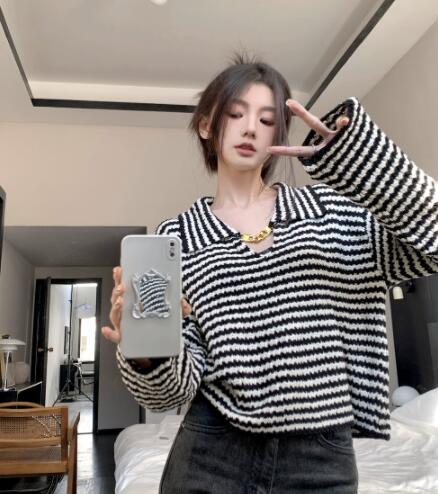 ボーダー服 秋冬レディースボーダーニットセーター長袖トップス