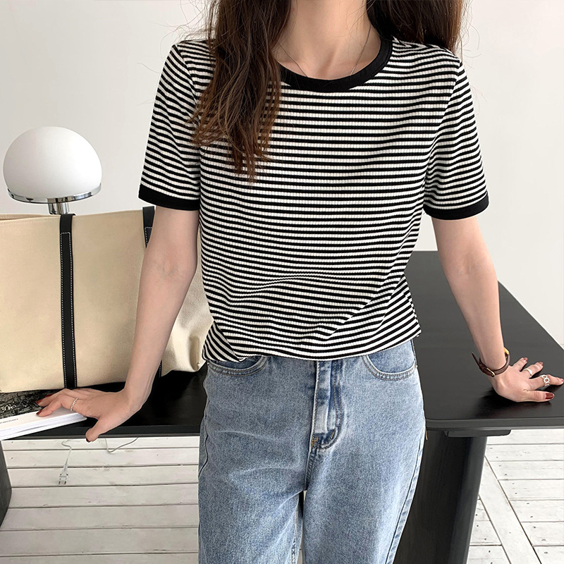 ボーダー服 ボーダー服 バイカラー配色ボーダーニットシャツ