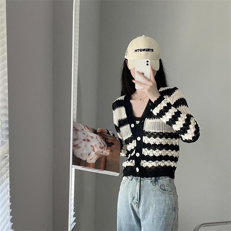 ボーダー服 ボーダー柄ニットカーディガン二点セット秋冬