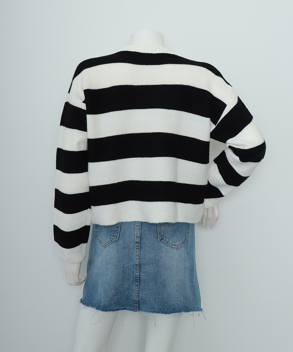 ボーダー服 ボーダー柄ニットカーディガン長袖体型カバー