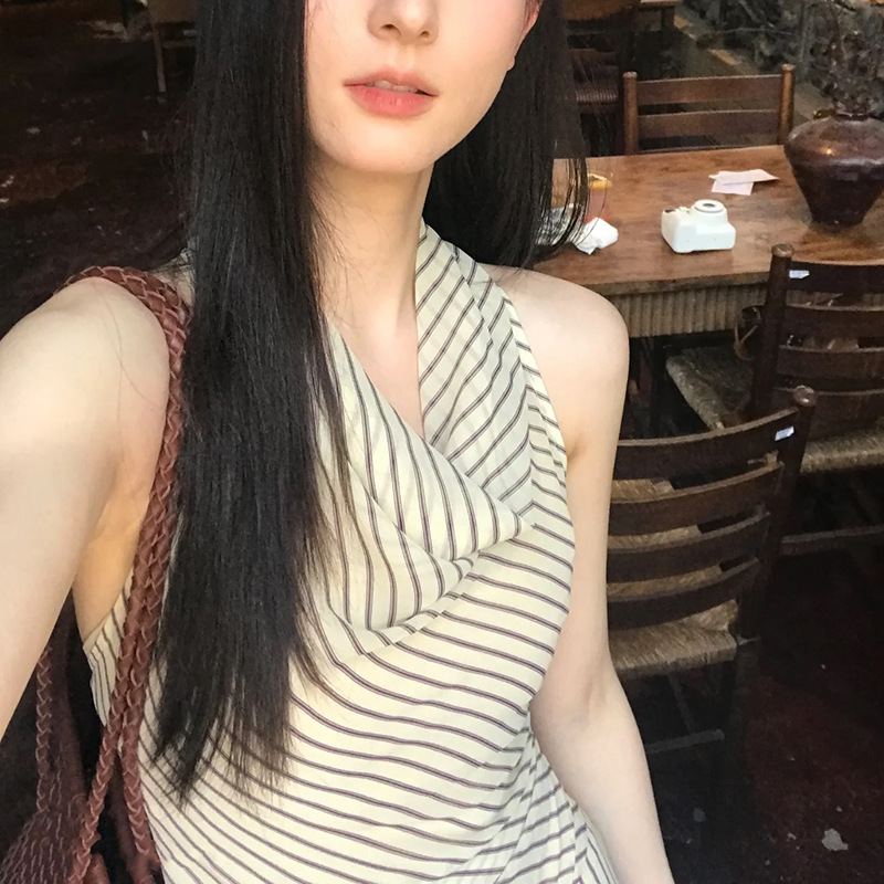 ボーダー服 ボーダー服 優美なドレープネックボーダーワンピース