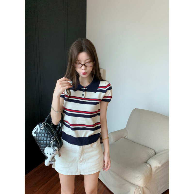 ボーダー服 クラシック横縞襟付きポロシャツ