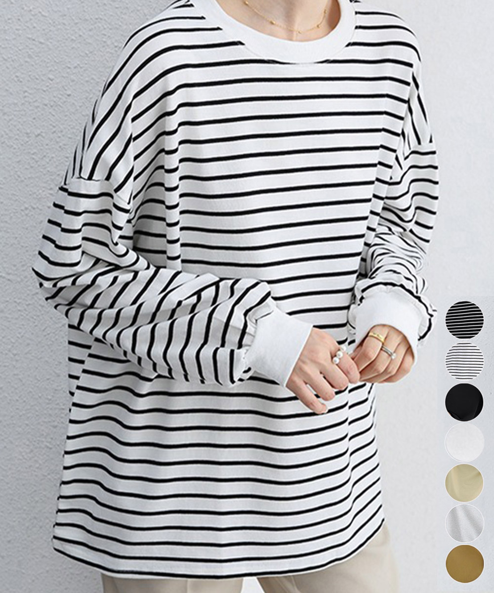 ボーダー服 ボーダー長袖シャツ レディース ゆったりロング丈