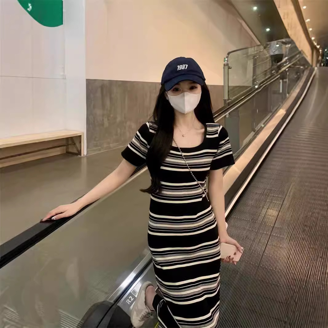 ボーダー服 ボーダー服 優美ラインボーダーニットワンピース