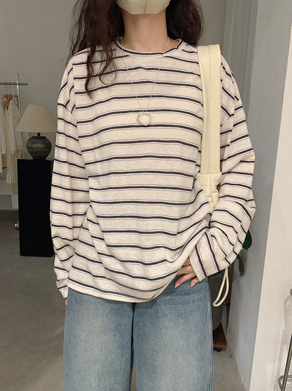 ボーダー服 新作ボーダー柄長袖トップス春秋レディース