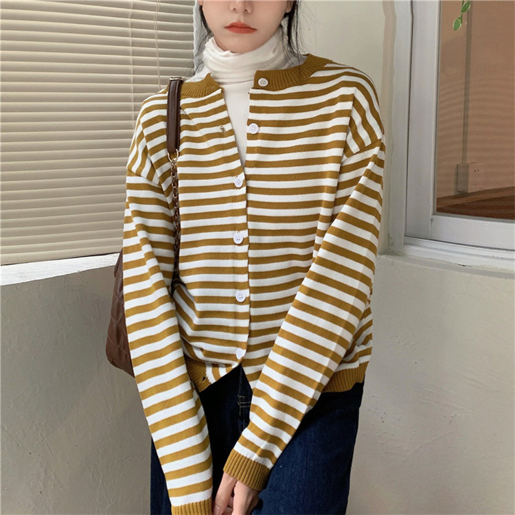 ボーダー服 大人可愛いボーダーニットカーディガン