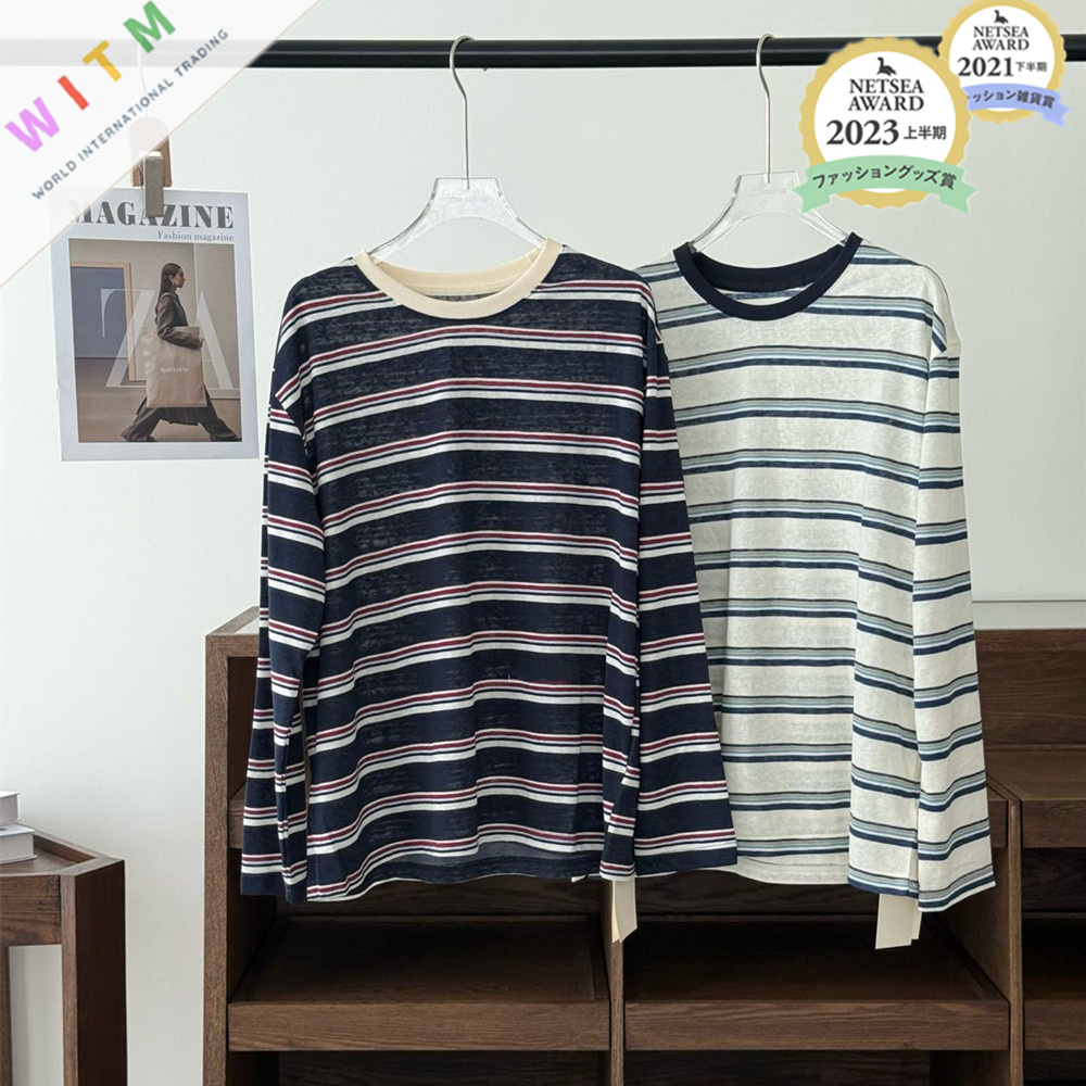 ボーダー服 二〇二五年新作ボーダー柄長袖トップス春秋レディース