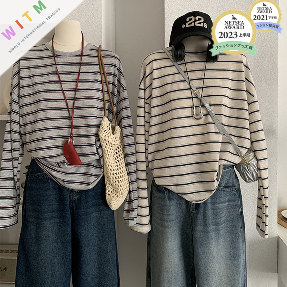 ボーダー服 新作ボーダー柄長袖トップス春秋レディース