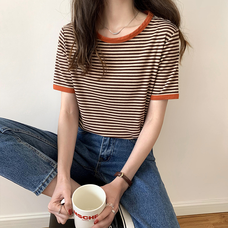 ボーダー服 ボーダー服 バイカラー配色ボーダーニットシャツ