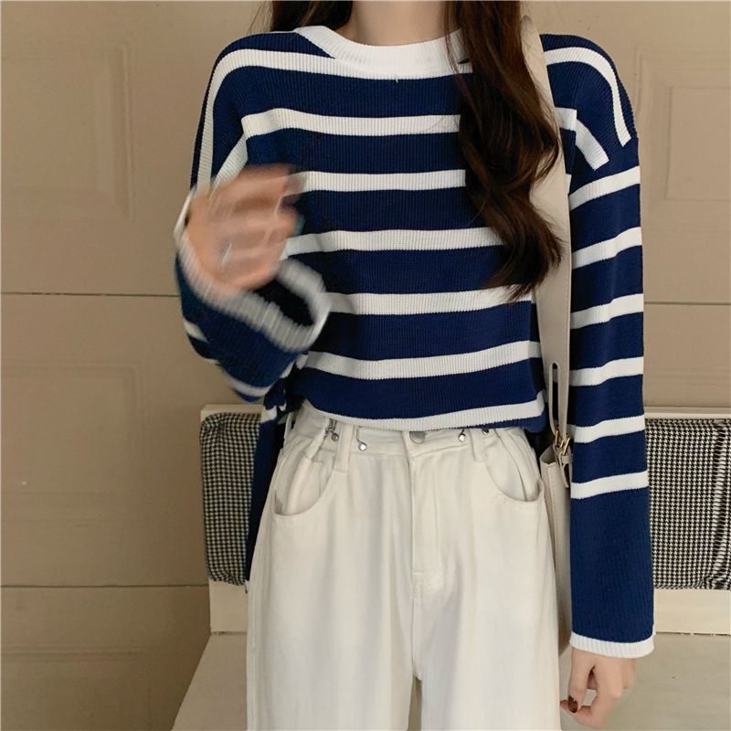 ボーダー服 新作レディースボーダーニットセーター縞模様