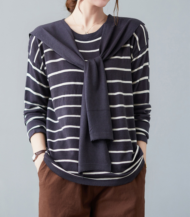 ボーダー服 秋冬新作 レディース 肩かけ風 ボーダー セーター ニット