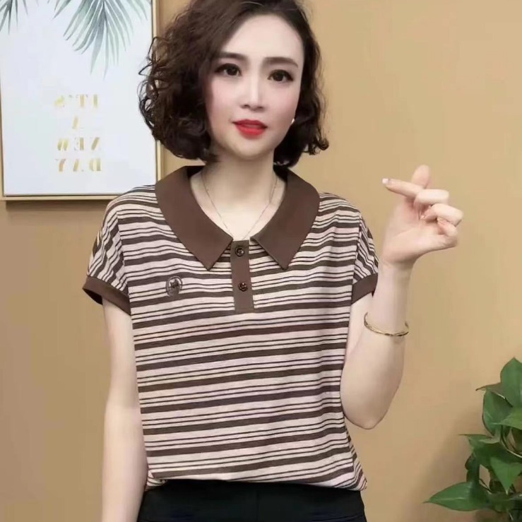 ボーダー服 ボーダー服 上品クラシック襟付きボーダーポロ
