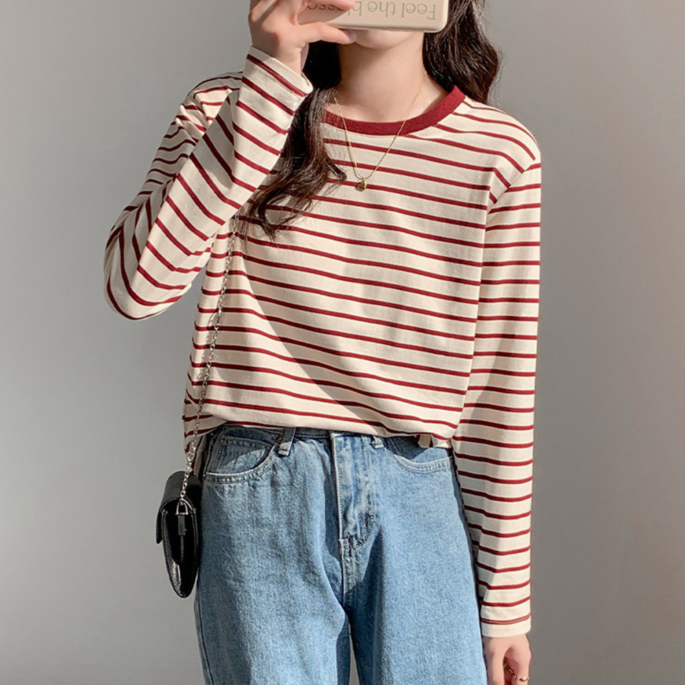 ボーダー服 ボーダー柄長袖カットソー春秋レディース