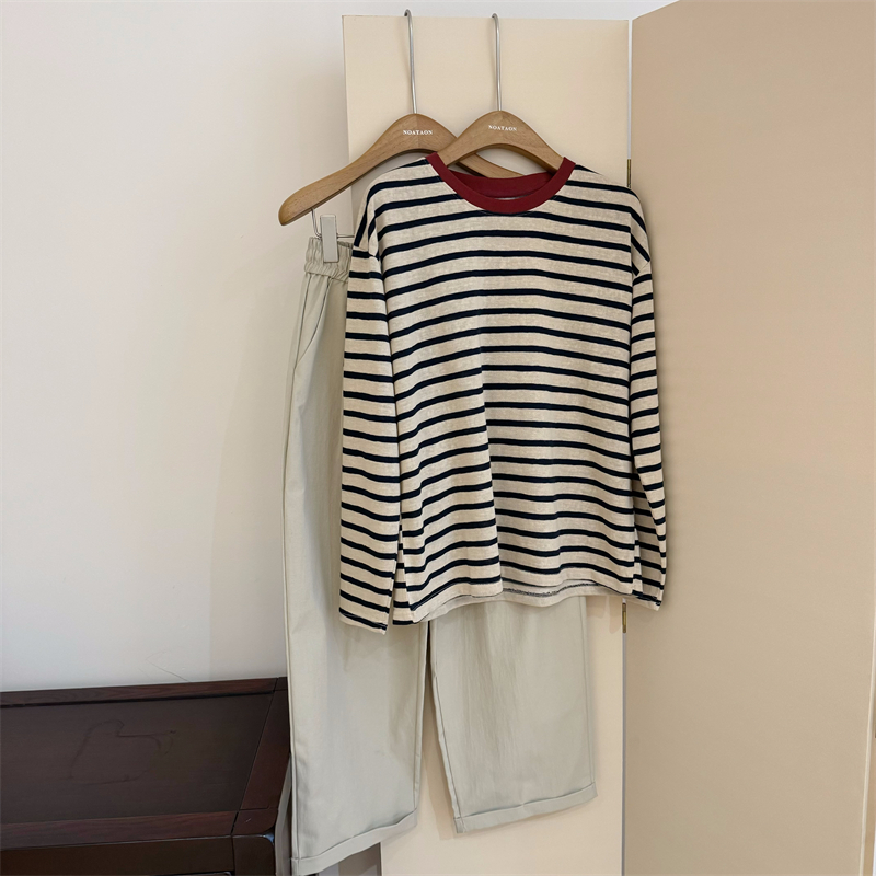 ボーダー服 新作ボーダー柄長袖トップス春秋レディース