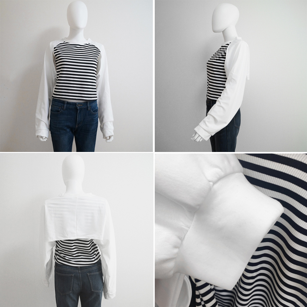 ボーダー服 ボーダー柄ドッキング長袖カットソー