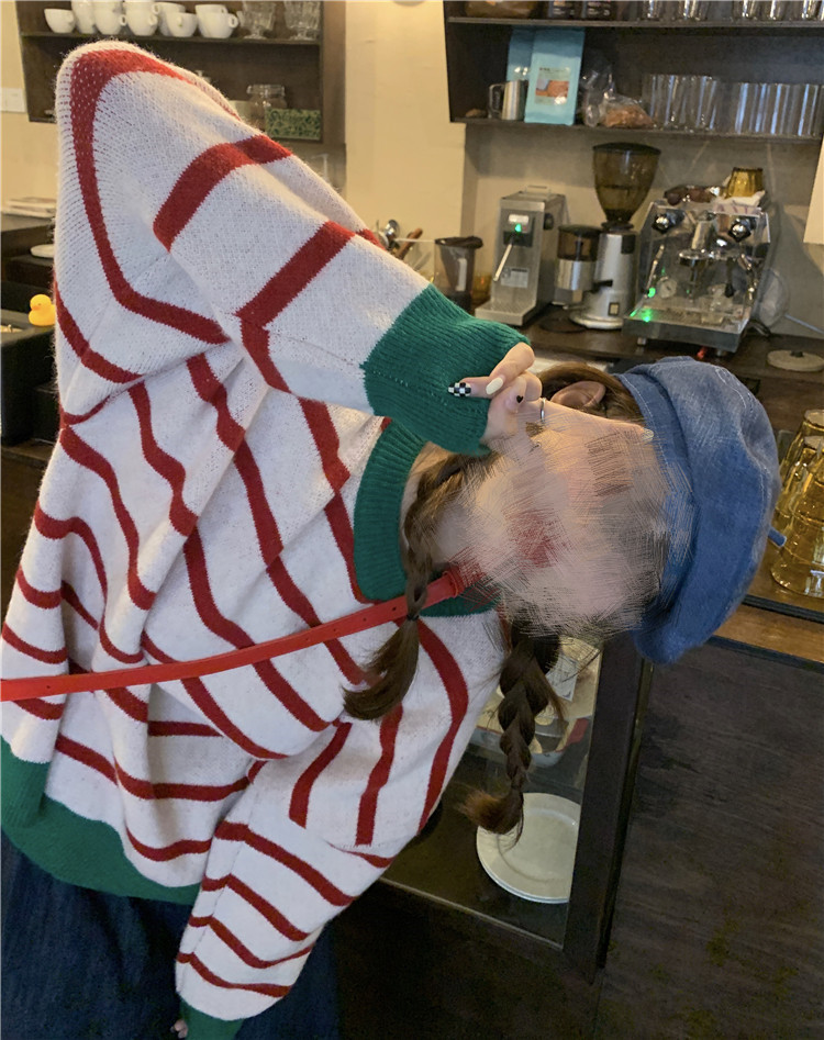 ボーダー服 ボーダーニットセーター レディース ゆったりリラックス風トップス