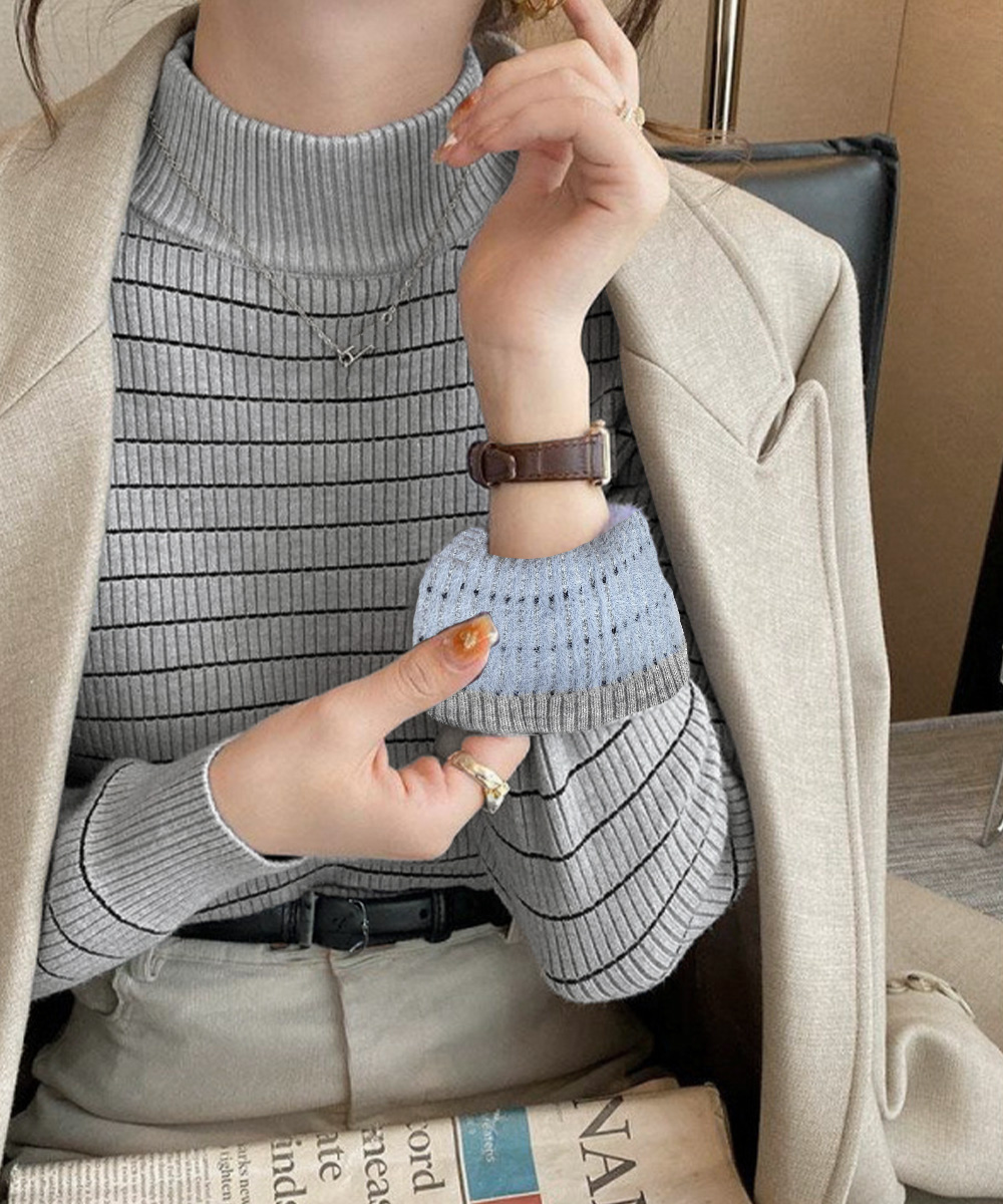 ボーダー服 裏微起毛ボーダーニット厚手タートルネック