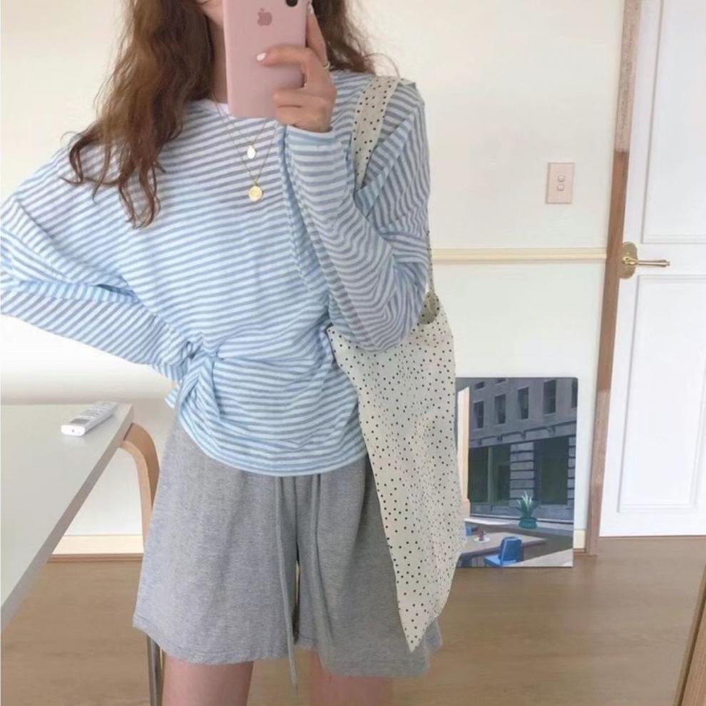 ボーダー服 なめらか肌触り細ボーダー長袖