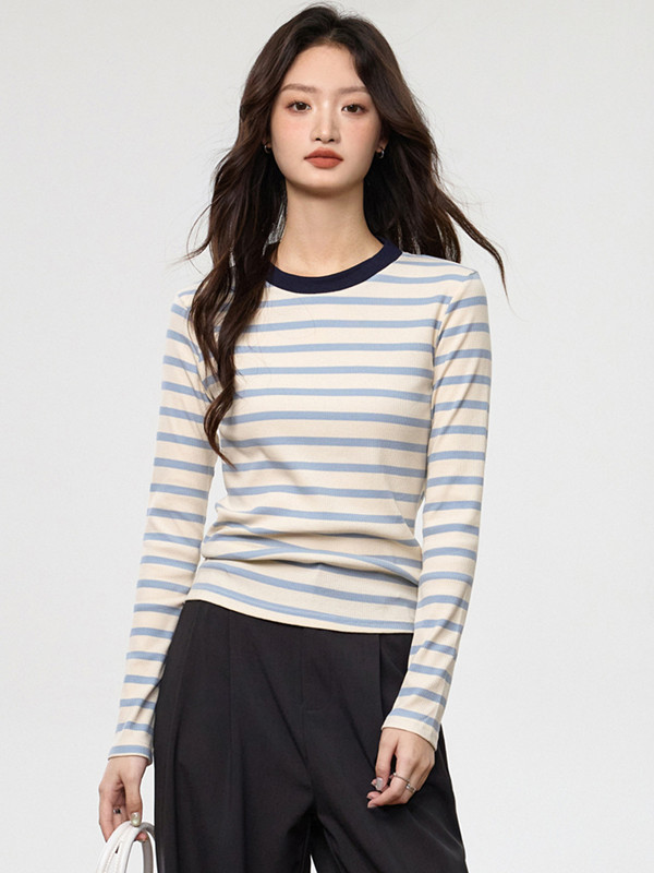 ボーダー服 新作ボーダー柄長袖ニット春秋レディース着回し抜群