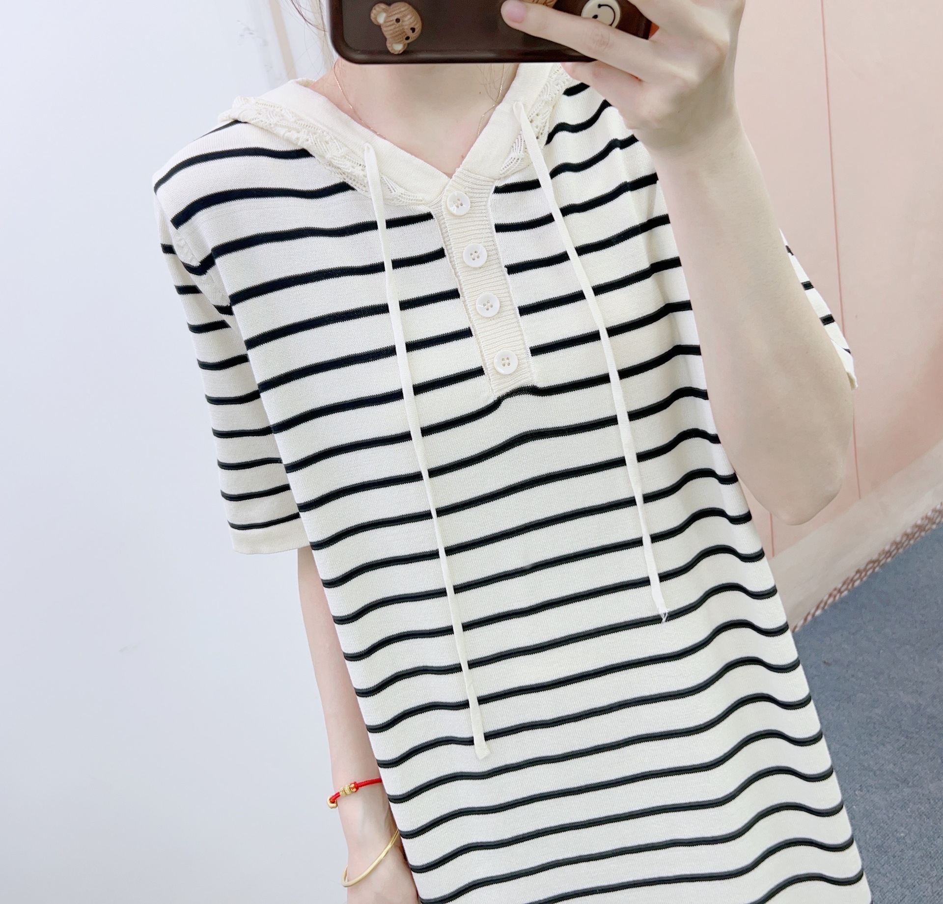 ボーダー服 ボーダー服 フード付きボーダーニットワンピース