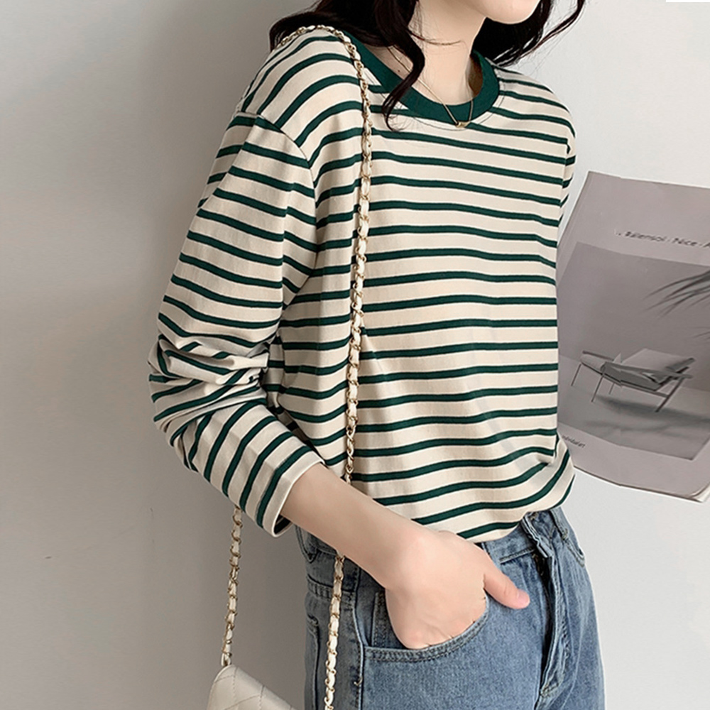 ボーダー服 ボーダー柄長袖カットソー春秋レディース