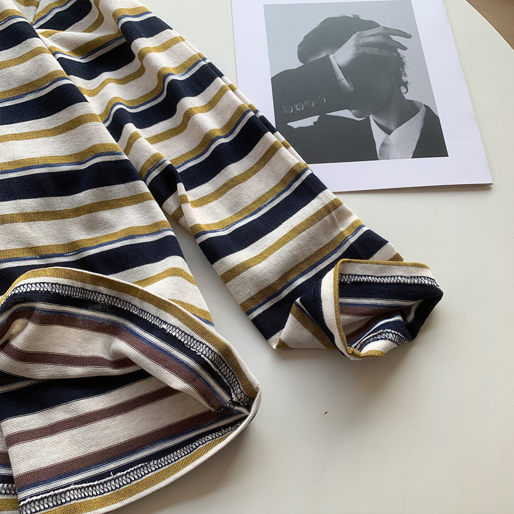 ボーダー服 2025新作 マルチボーダー柄長袖シャツ レディース春秋