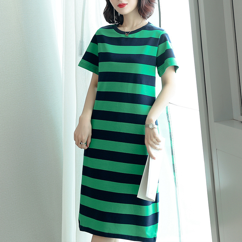 ボーダー服 爽やか太ボーダーストレートワンピース