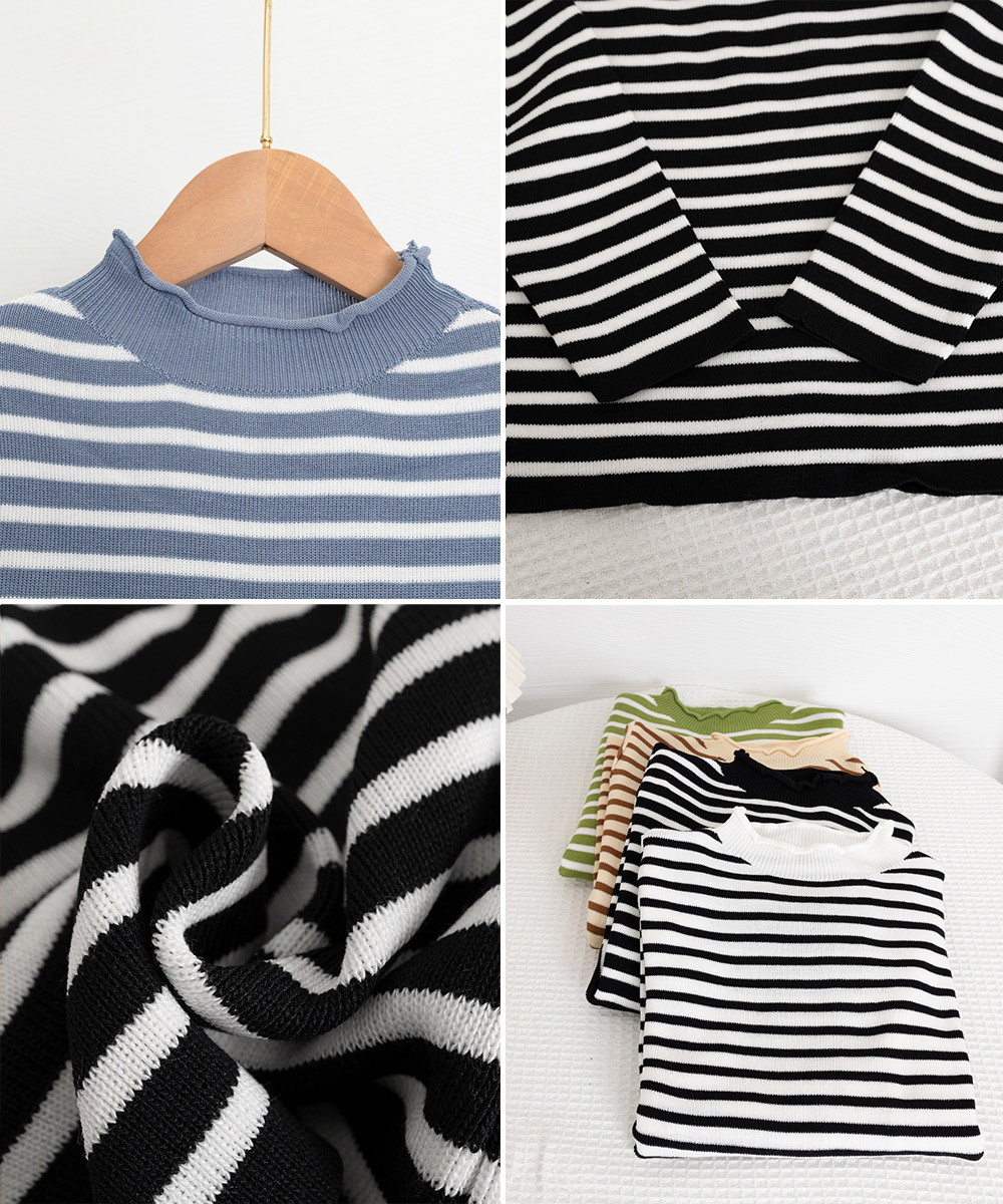 ボーダー服 ボーダー柄長袖ニットトップス