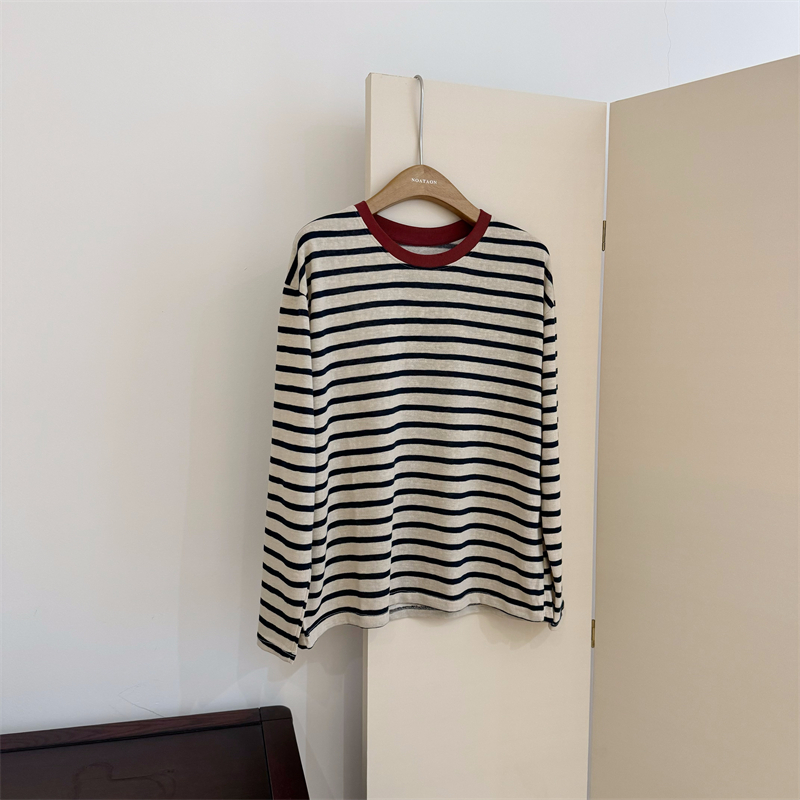 ボーダー服 新作ボーダー柄長袖トップス春秋レディース