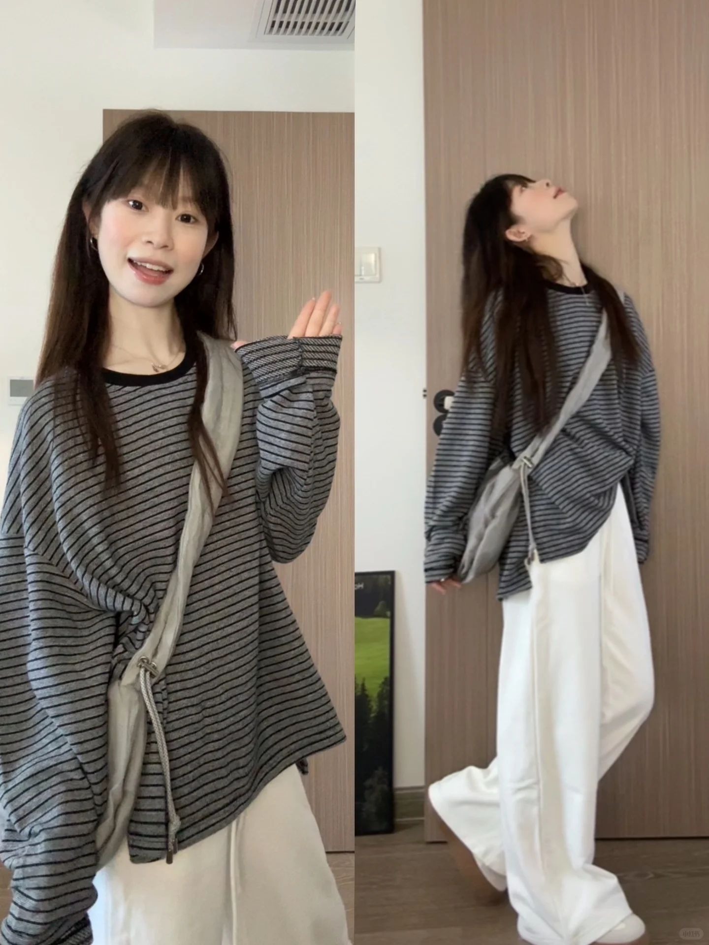 ボーダー服 ゆったりボーダー長袖カットソー