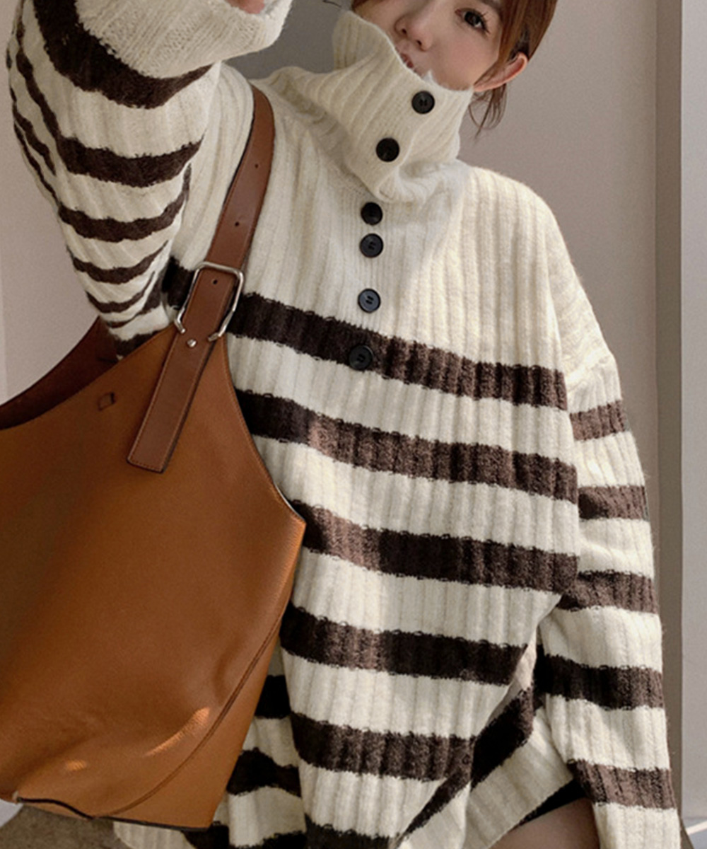ボーダー服 ボーダーニット タートルネック 暖かセーター
